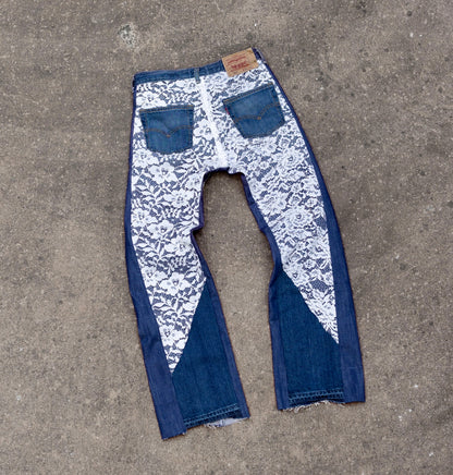 PANTS DENIM BLU & WHITE LACE