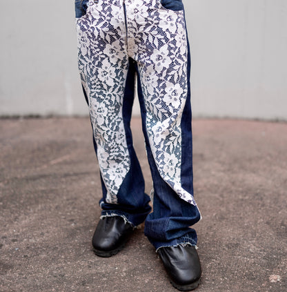 PANTS DENIM BLU & WHITE LACE