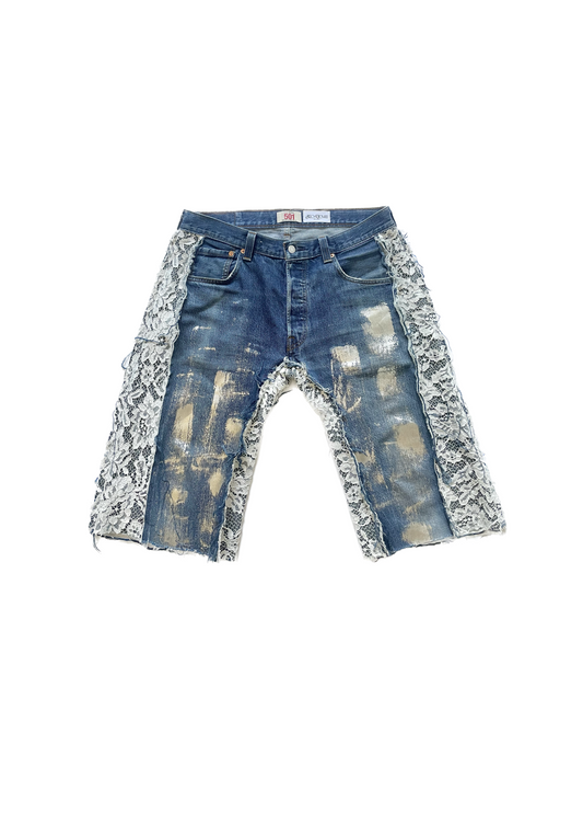 CLASSIC MODEL LD SHORT | BLU DENIM, WHITE LACE & SILVER FOIL