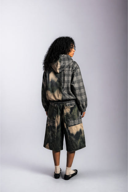 SPLIT CAMO CHECK SHORTS - on model donna retro