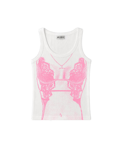 Lace Corset Tank - Bianco / Rosa