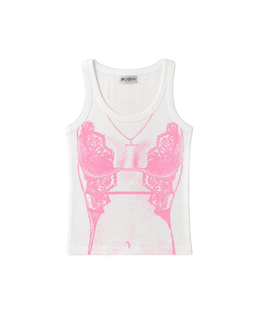 Lace Corset Tank - Bianco / Rosa