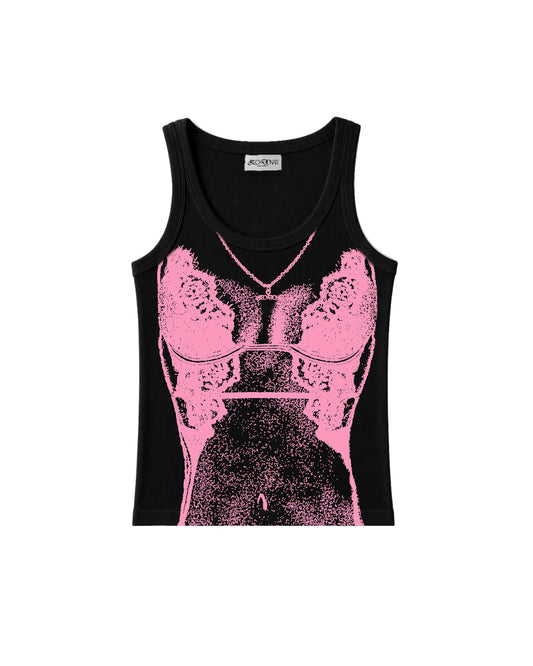 Lace Corset Tank - Nero / Rosa