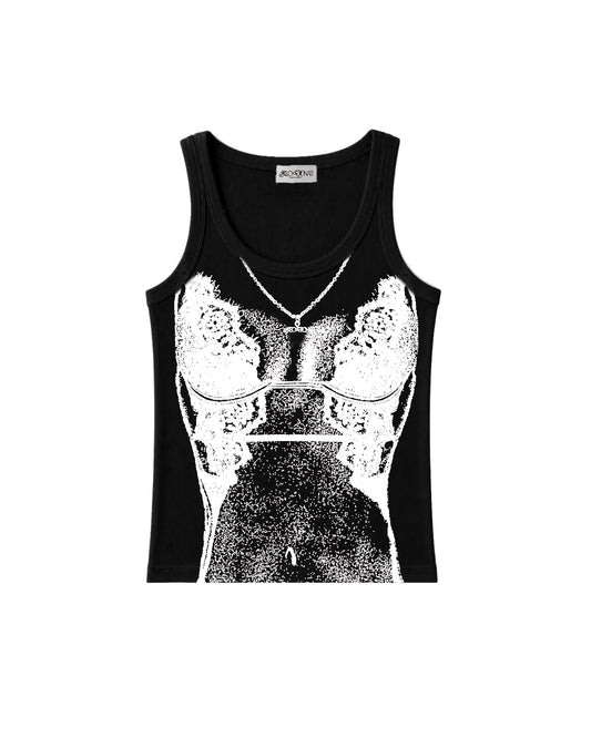 Lace Corset Tank - Nero / Bianco