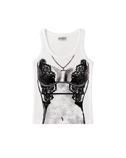 Lace Corset Tank - Bianco / Nero