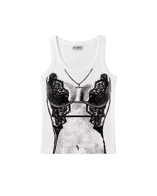 Lace Corset Tank - Bianco / Nero