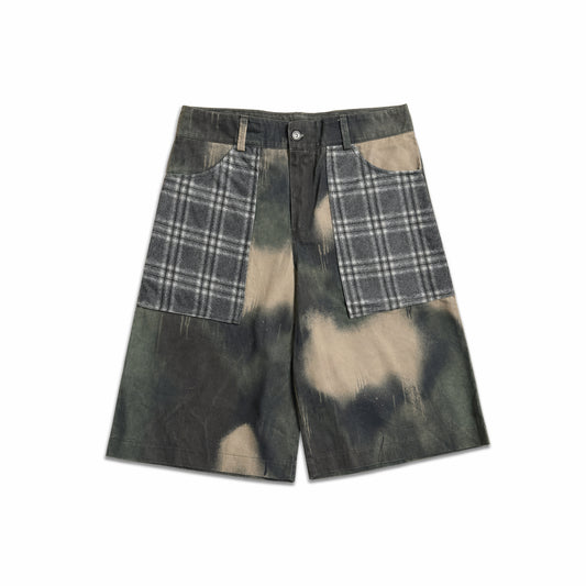 SPLIT CAMO CHECK SHORTS - fronte